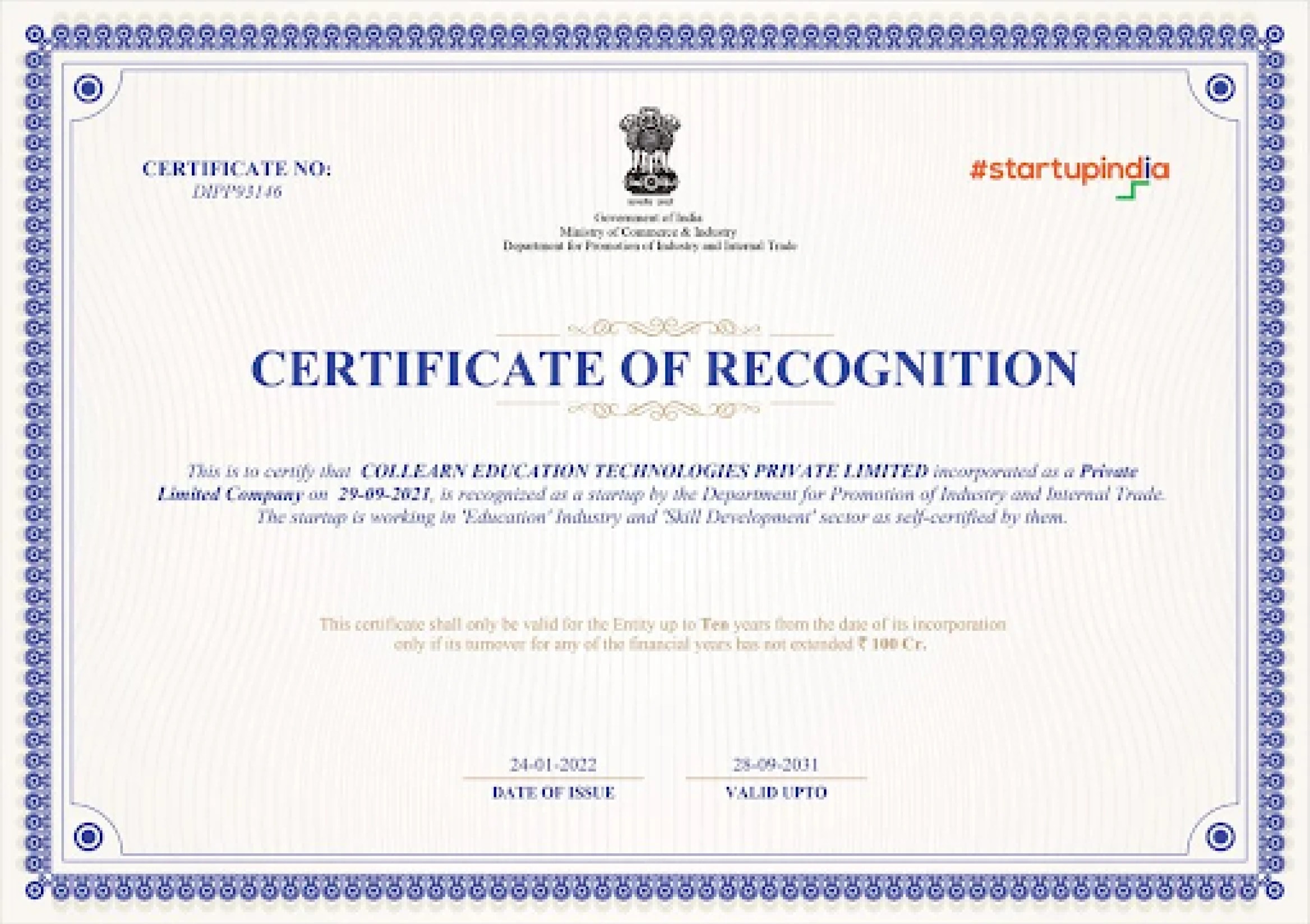 DPIIT Certificate