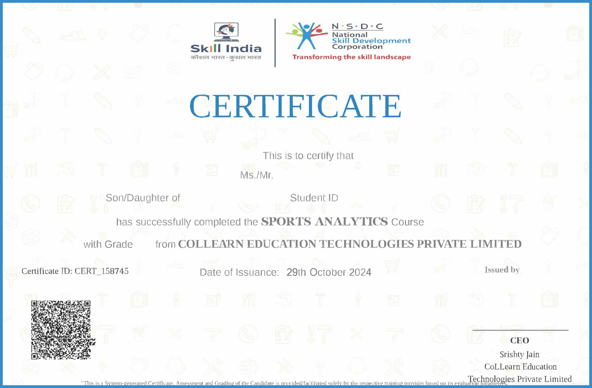Course Completion Certificate Sample